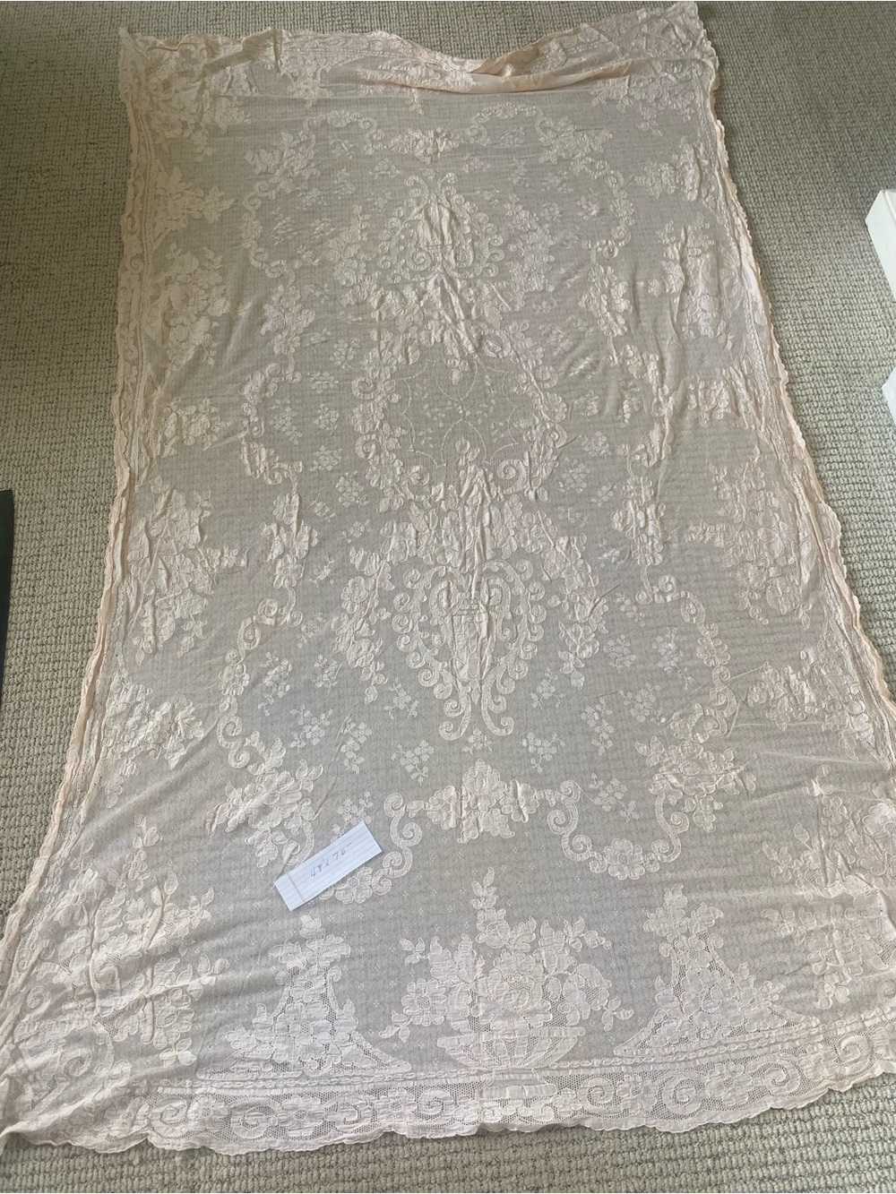 Vintage peach  lace tablecloth